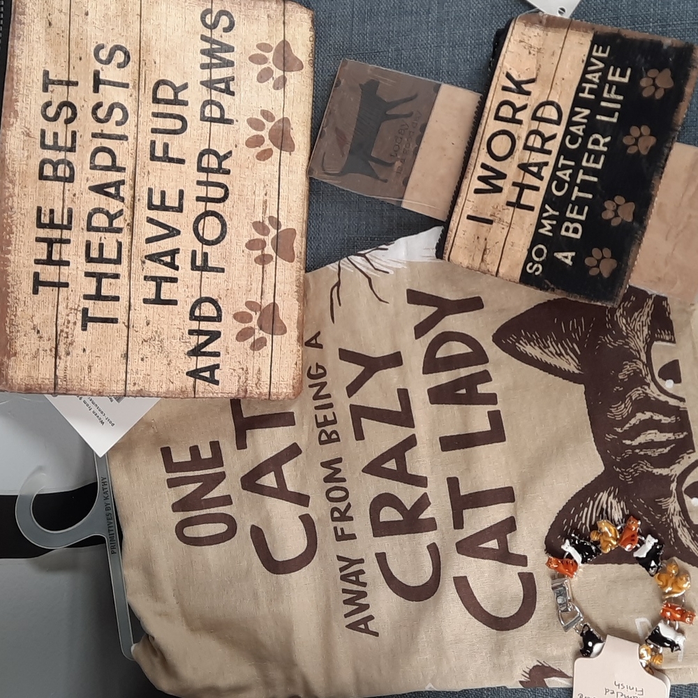 Crazy Cat Lady Gift Set Kitchen Dish Towel Bracelet Zipper Pouch Wallet Listpad